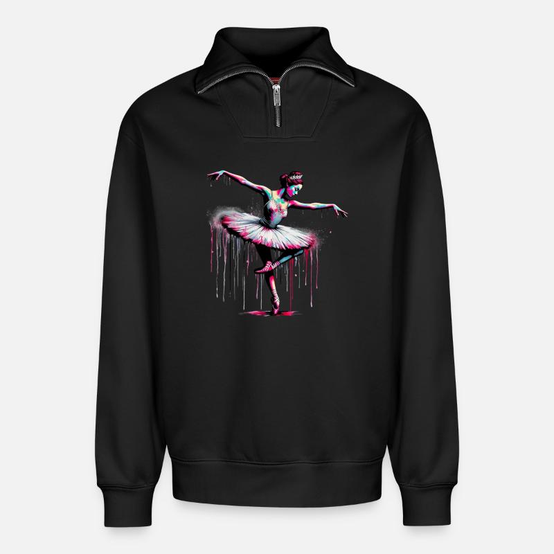 Danseuse de ballet avec tutu - Sweat unisexe décontracté en coton biologique à demi-zip – de SPREAD - noir