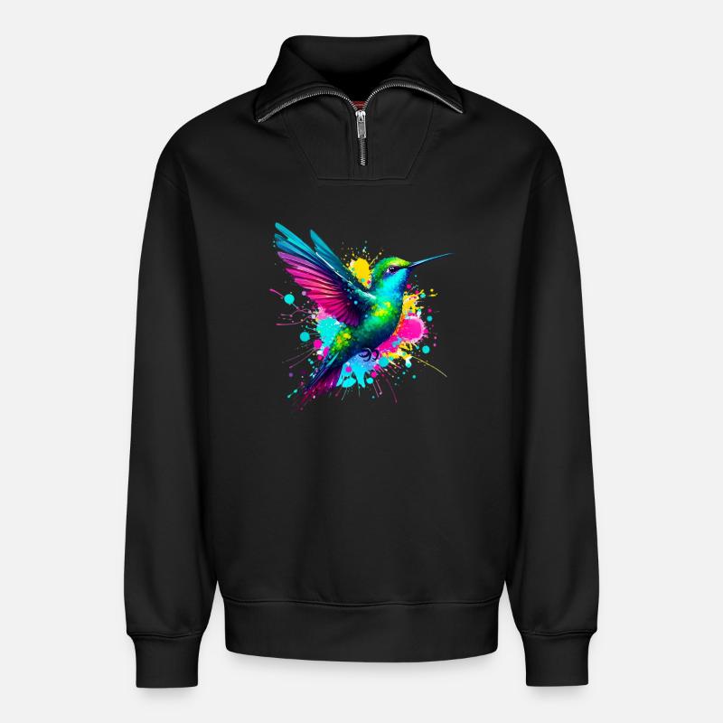 Hummingbird - Relaxed Unisex Organic Half Zip Sweatshirt – by SPREAD - black