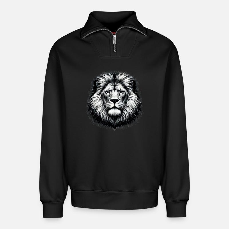 Lion - Sweat unisexe décontracté en coton biologique à demi-zip – de SPREAD - noir