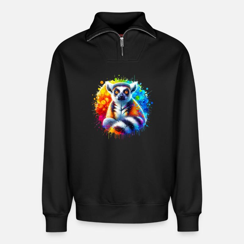 Lemur - Relaxed Unisex Organic Half Zip Sweatshirt – von SPREAD - Schwarz