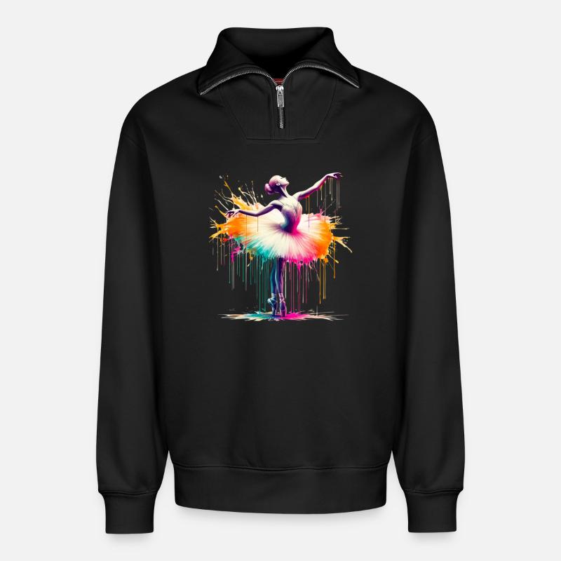 Ballet dancer with tutu - Relaxed Unisex Organic Half Zip Sweatshirt – by SPREAD - black