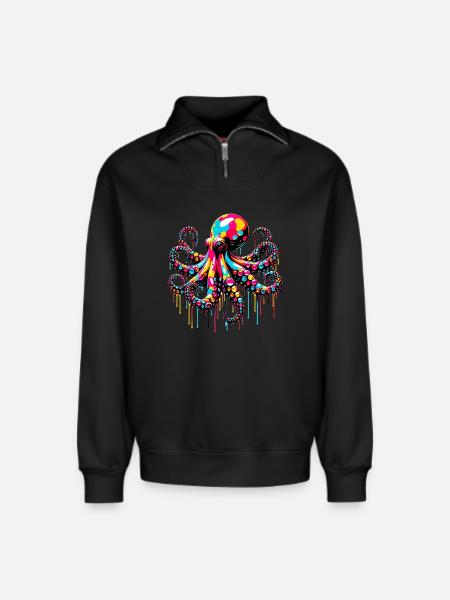 Octopus - Relaxed Unisex Organic Half Zip Sweatshirt – by SPREAD - black