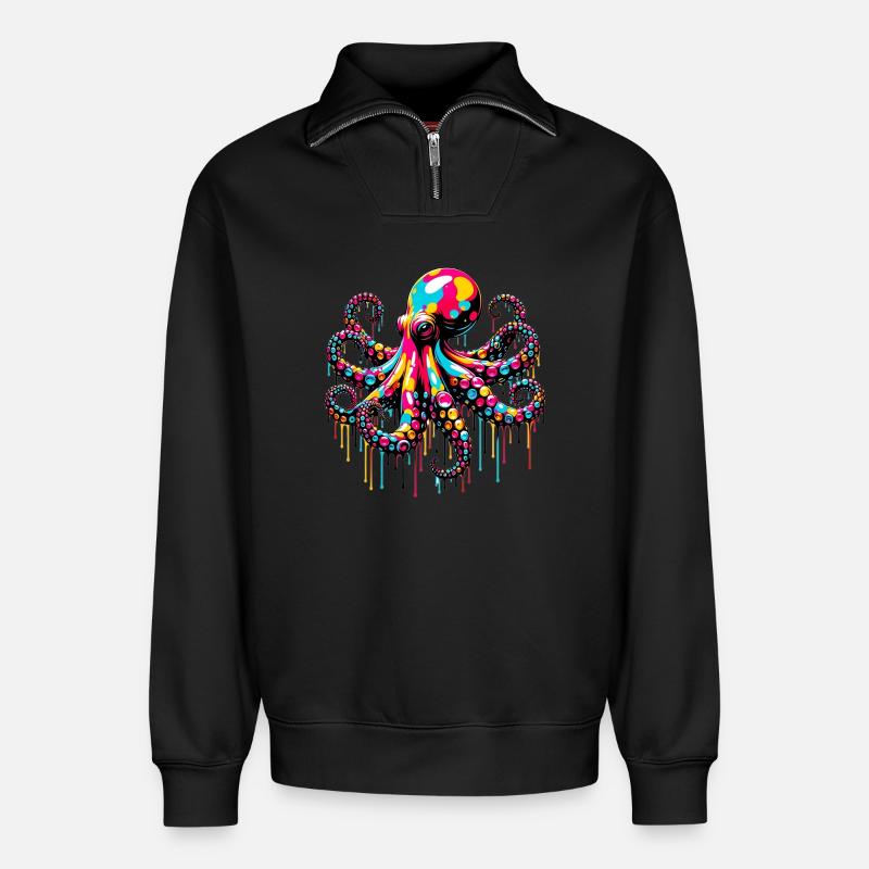 Krake - Relaxed Unisex Organic Half Zip Sweatshirt – von SPREAD - Schwarz