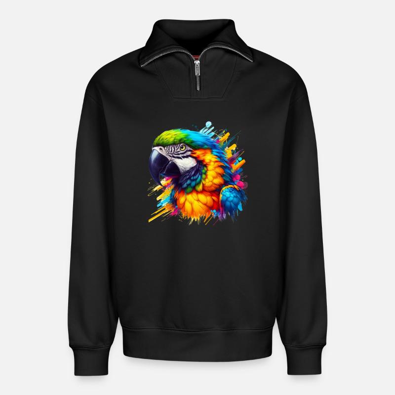 Papagei - Relaxed Unisex Organic Half Zip Sweatshirt – von SPREAD - Schwarz