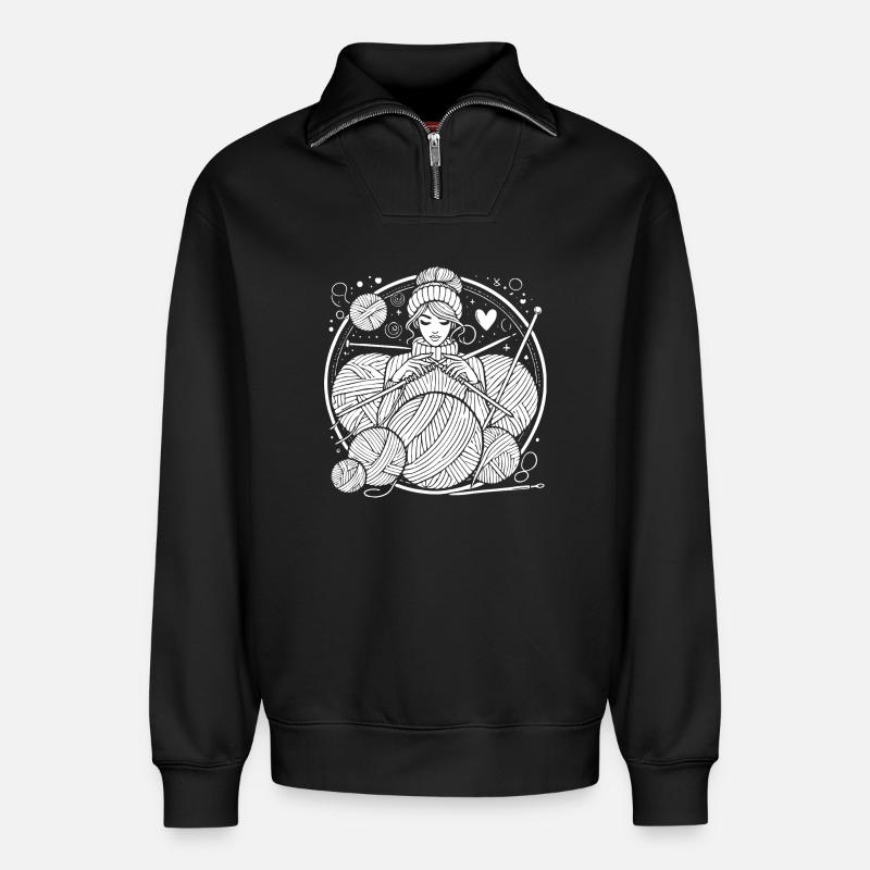 Stricken Design – Stil & Gemütlichkeit - Relaxed Unisex Organic Half Zip Sweatshirt – von SPREAD - Schwarz