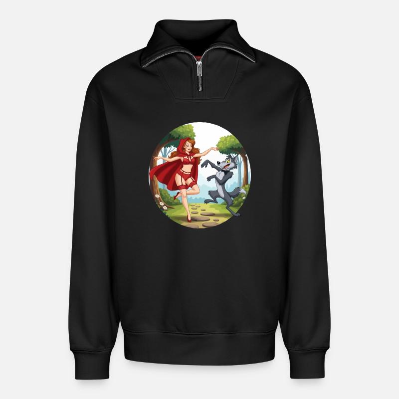 Roodkapje_danst_met_wolf - Relaxed Unisex Organic Half Zip Sweatshirt – by SPREAD - black