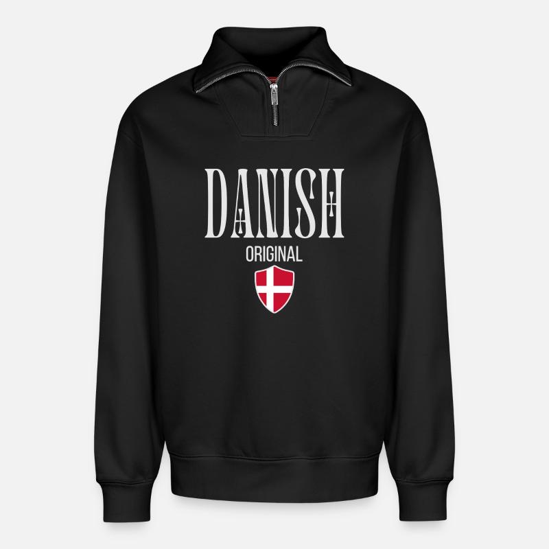 Original Danish, Danish Pride - Relaxed Unisex Organic Half Zip Sweatshirt – by SPREAD - black