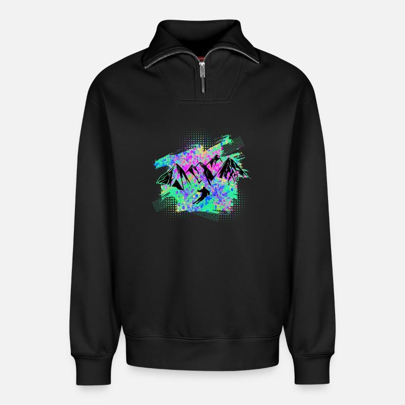 Skiing - Relaxed Unisex Organic Half Zip Sweatshirt – by SPREAD - black