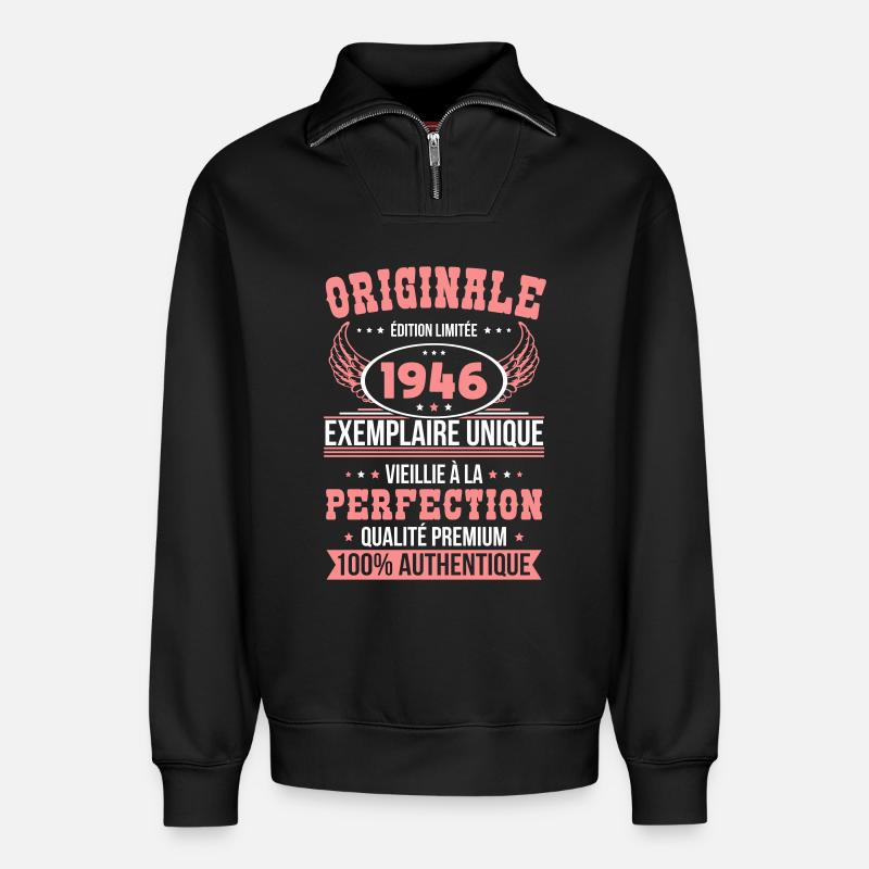 1946 – Unique example – Premium quality - Relaxed Unisex Organic Half Zip Sweatshirt – by SPREAD - black