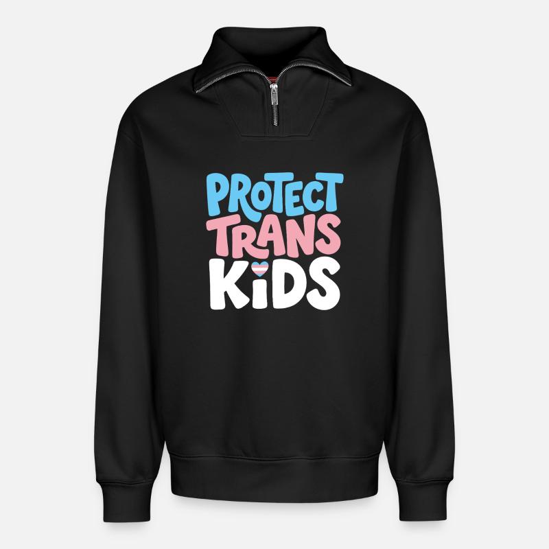 Protect Trans Kids Tee - Relaxed Unisex Organic Half Zip Sweatshirt – by SPREAD - black