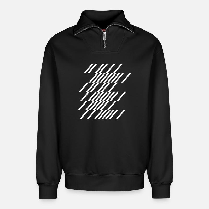 Diagonal Stripe Geom Pattern - Relaxed Unisex Organic Half Zip Sweatshirt – by SPREAD - black