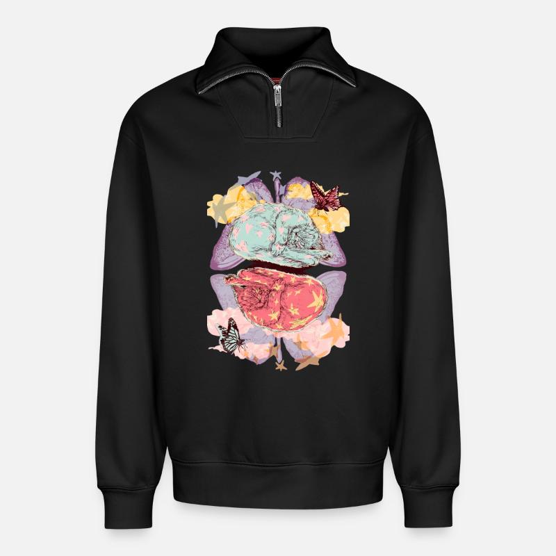 KITTY DREAMS - Relaxed Unisex Organic Half Zip Sweatshirt – by SPREAD - black