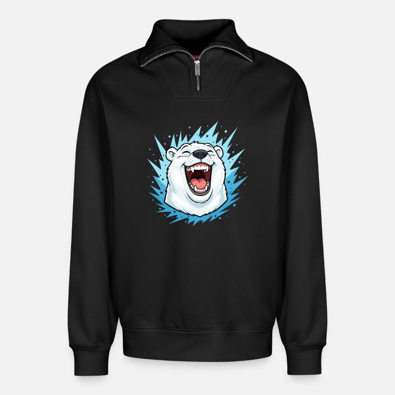 Lachender Eisbär im Blauen Blitz - Relaxed Unisex Organic Half Zip Sweatshirt – von SPREAD - Schwarz