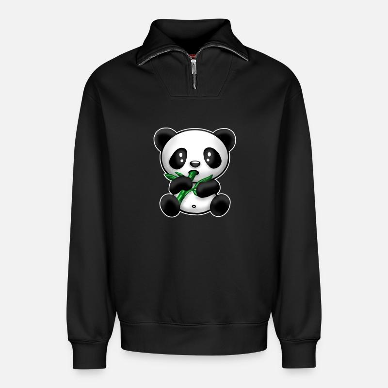 Panda mit Bambus - Relaxed Unisex Organic Half Zip Sweatshirt – von SPREAD - Schwarz