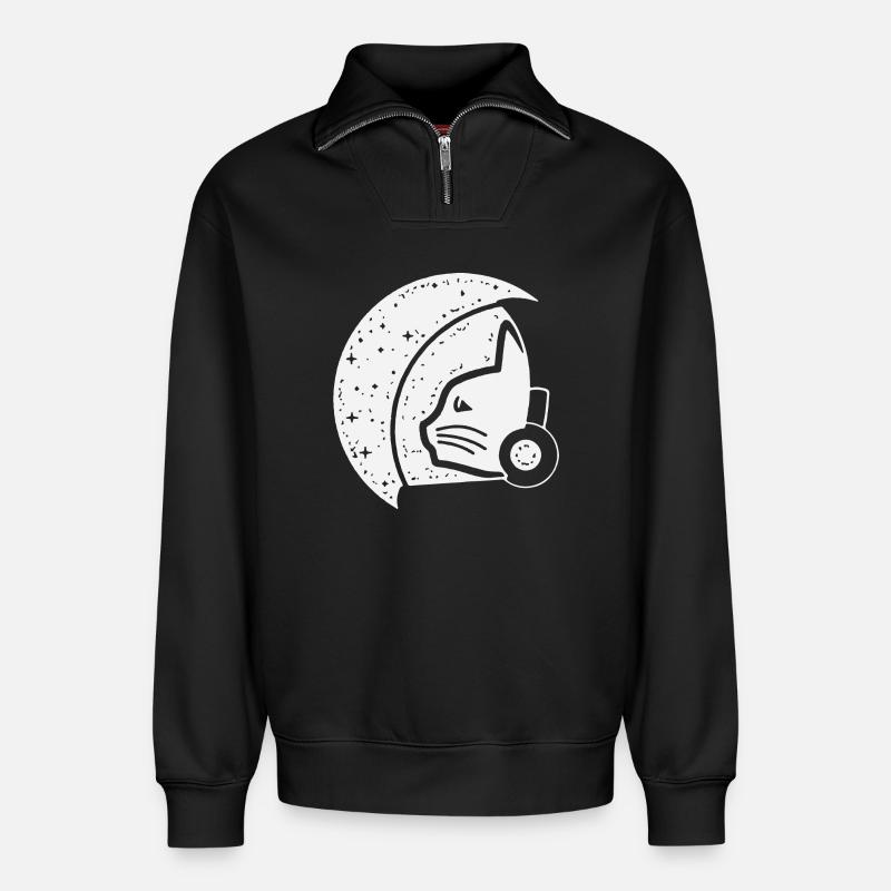Illustration d’astronaute chat galactique - Sweat unisexe décontracté en coton biologique à demi-zip – de SPREAD - noir