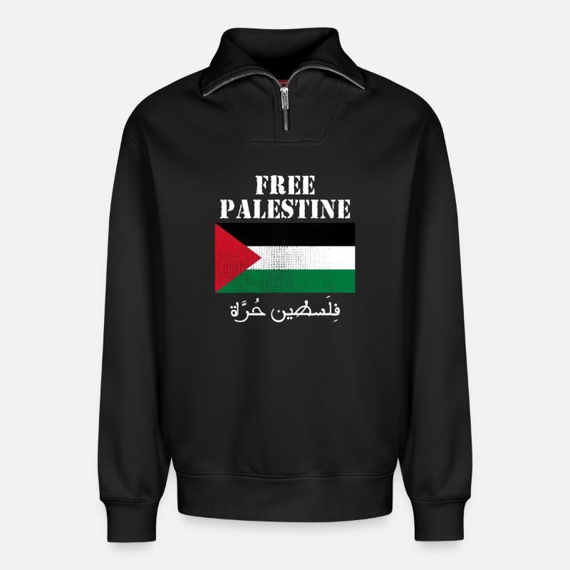 Drapeau de Palestine libre - Sweat unisexe décontracté en coton biologique à demi-zip – de SPREAD - noir