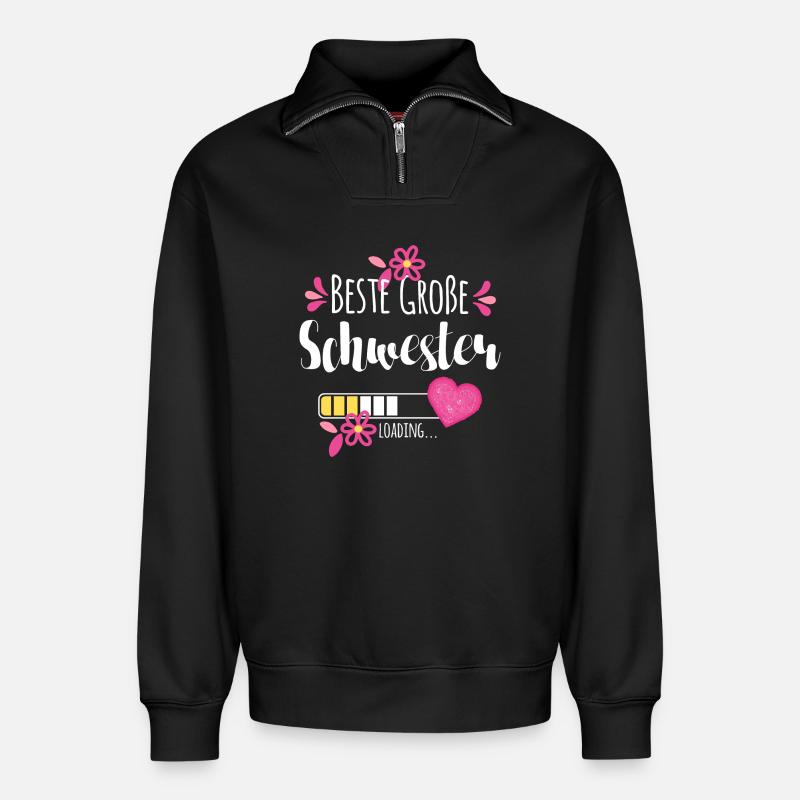 Beste Große Schwester Loading - Relaxed Unisex Organic Half Zip Sweatshirt – von SPREAD - Schwarz