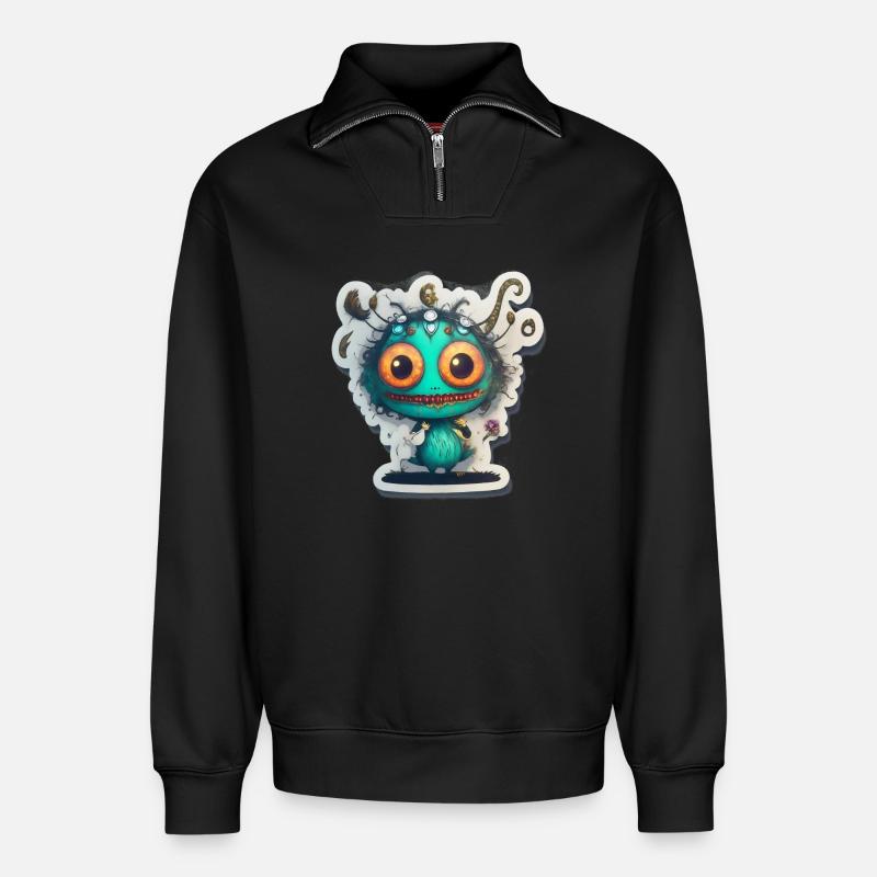 Monsters - Relaxed Unisex Organic Half Zip Sweatshirt – by SPREAD - black