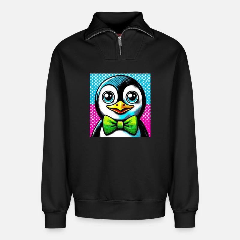 Pinguin mit Fliege Pop Art - Relaxed Unisex Organic Half Zip Sweatshirt – von SPREAD - Schwarz