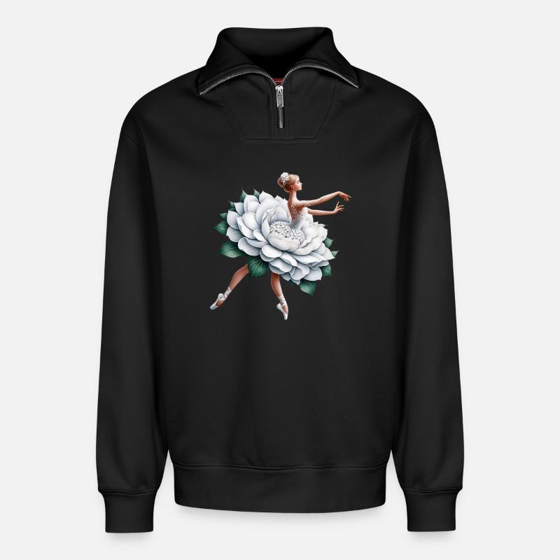 Ballet dancer with tutu - Relaxed Unisex Organic Half Zip Sweatshirt – by SPREAD - black