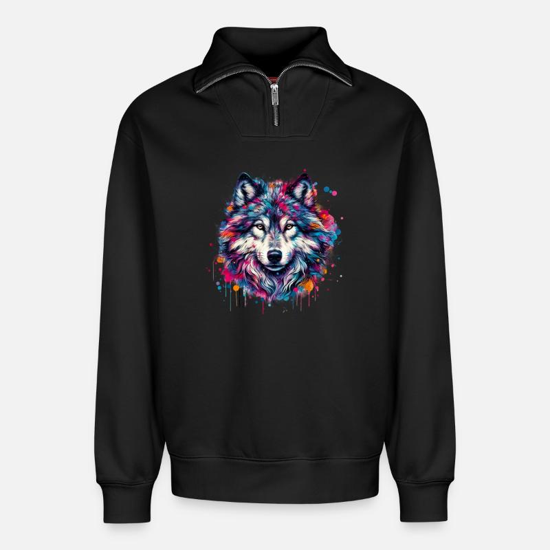 Wolf - Relaxed Unisex Organic Half Zip Sweatshirt – by SPREAD - black