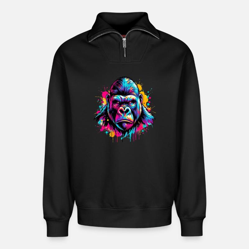Gorille - Sweat unisexe décontracté en coton biologique à demi-zip – de SPREAD - noir