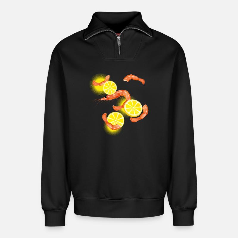 Garnelen oder Shrimps mit Zitronen Scheiben - Relaxed Unisex Organic Half Zip Sweatshirt – von SPREAD - Schwarz