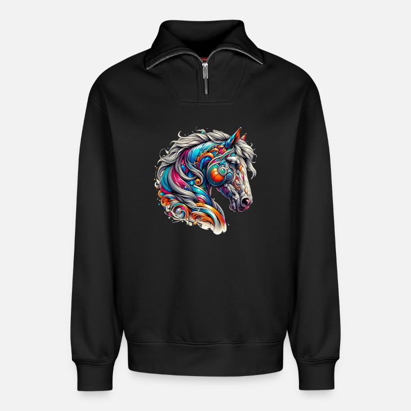 Pferd - Relaxed Unisex Organic Half Zip Sweatshirt – von SPREAD - Schwarz