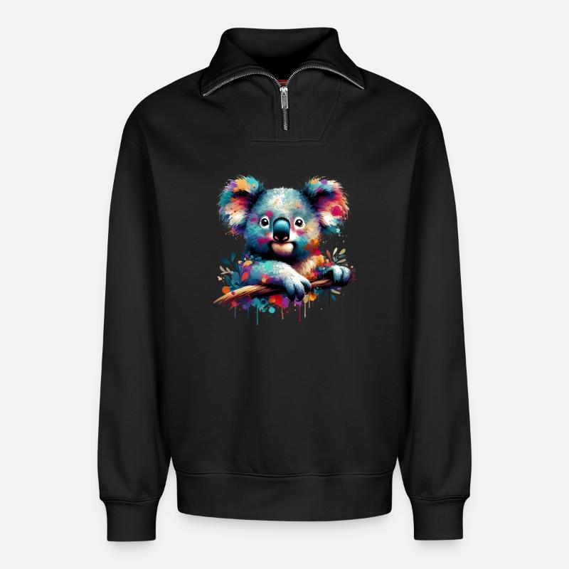 Koala - Relaxed Unisex Organic Half Zip Sweatshirt – von SPREAD - Schwarz