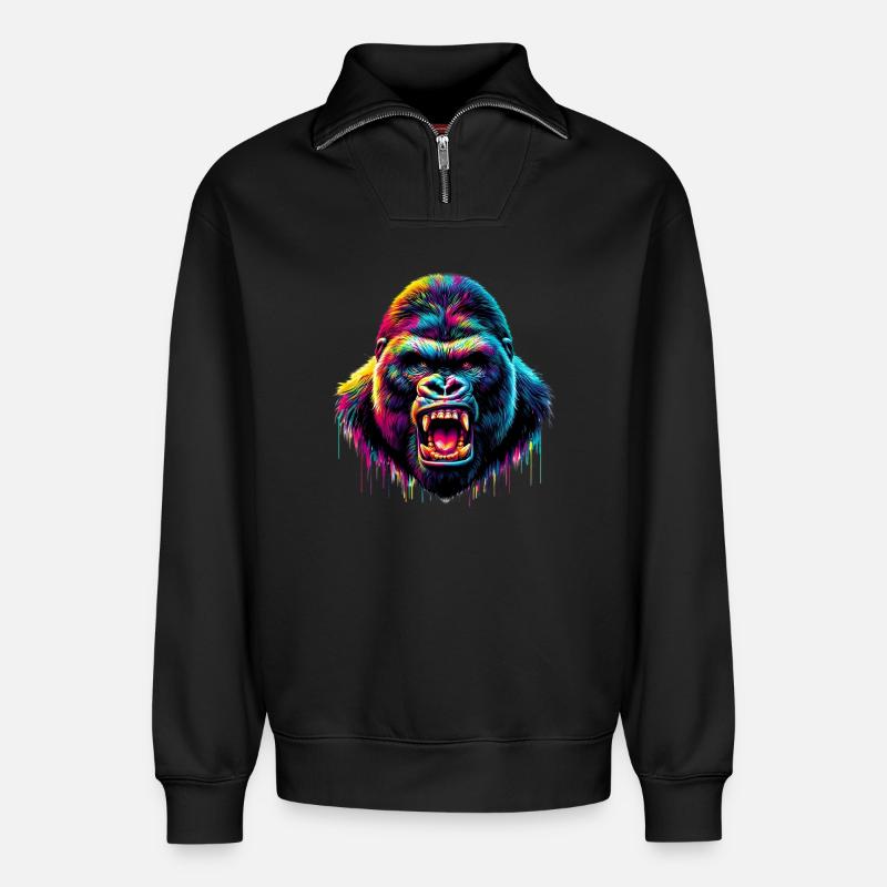 Gorilla - Relaxed Unisex Organic Half Zip Sweatshirt – von SPREAD - Schwarz