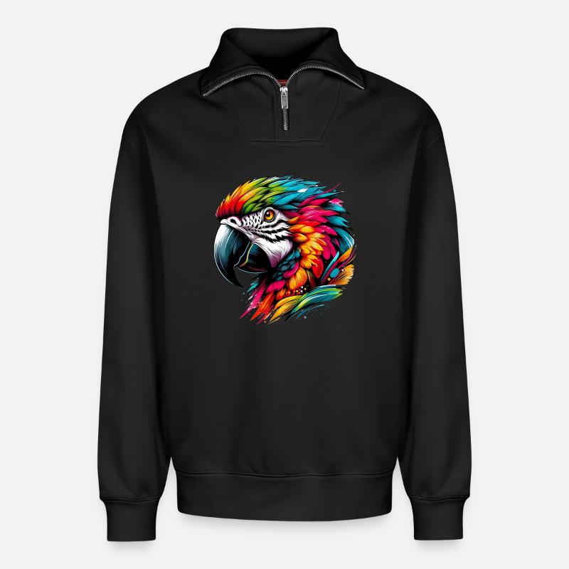 Perroquet - Sweat unisexe décontracté en coton biologique à demi-zip – de SPREAD - noir