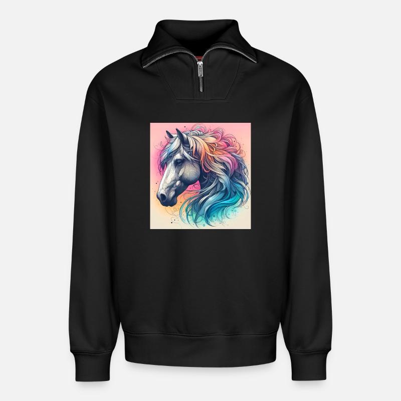Pferd - Relaxed Unisex Organic Half Zip Sweatshirt – von SPREAD - Schwarz