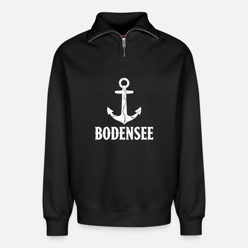 Anker Bodensee Urlaub Schiff - Relaxed Unisex Organic Half Zip Sweatshirt – von SPREAD - Schwarz