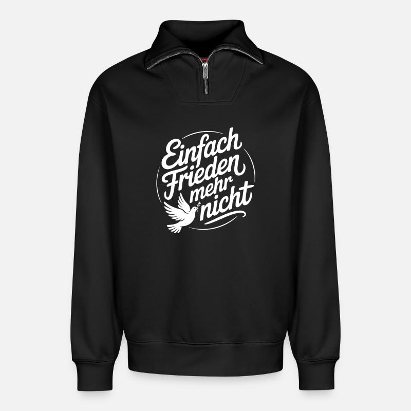 Friedensbotschaft mit Friedenstaube | Peace Design - Relaxed Unisex Organic Half Zip Sweatshirt – von SPREAD - Schwarz