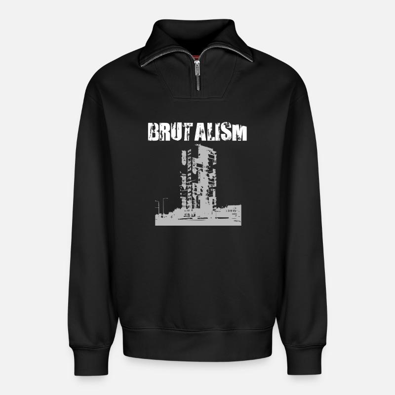 Brutalismus-Turm-Silhouette - Relaxed Unisex Organic Half Zip Sweatshirt – von SPREAD - Schwarz