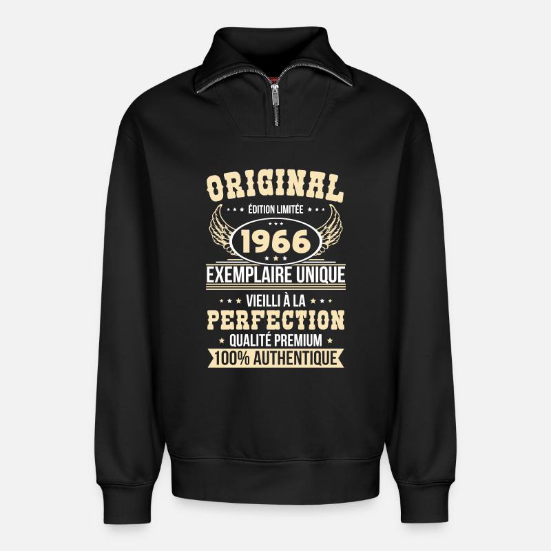 1966 – Einzigartiges Beispiel – Premiumqualität - Relaxed Unisex Organic Half Zip Sweatshirt – von SPREAD - Schwarz
