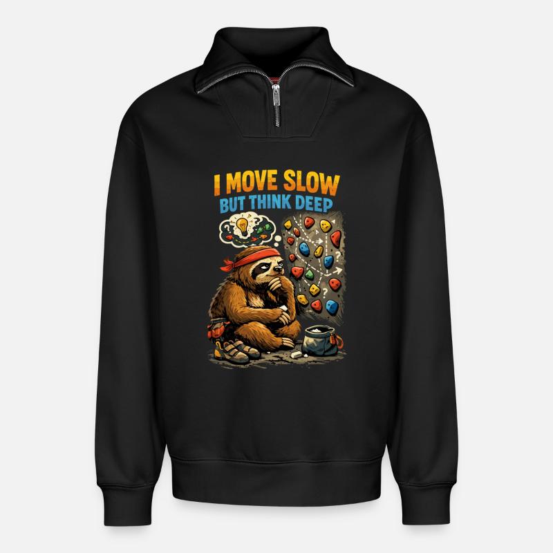 Faultier beim Bouldern – Comic Klettern Shirt - Relaxed Unisex Organic Half Zip Sweatshirt – von SPREAD - Schwarz
