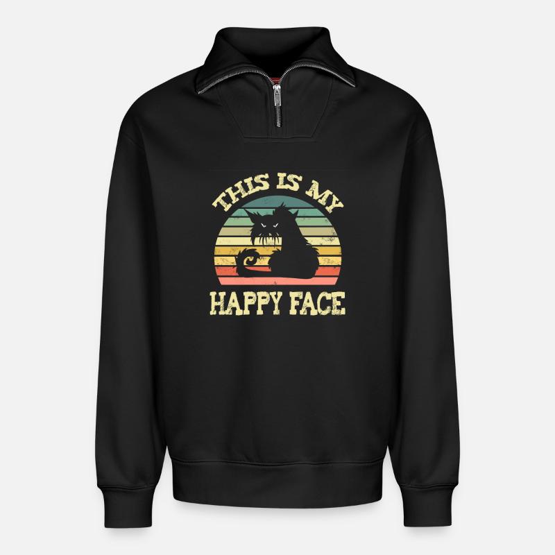 Mürrische Katze - Relaxed Unisex Organic Half Zip Sweatshirt – von SPREAD - Schwarz
