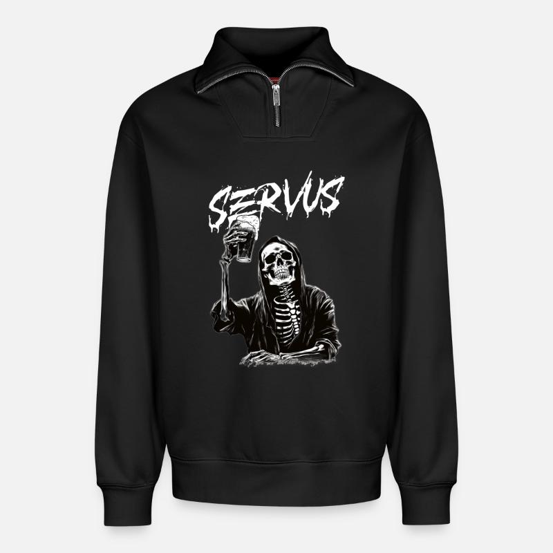 Sensenmann mit Bier - Relaxed Unisex Organic Half Zip Sweatshirt – von SPREAD - Schwarz