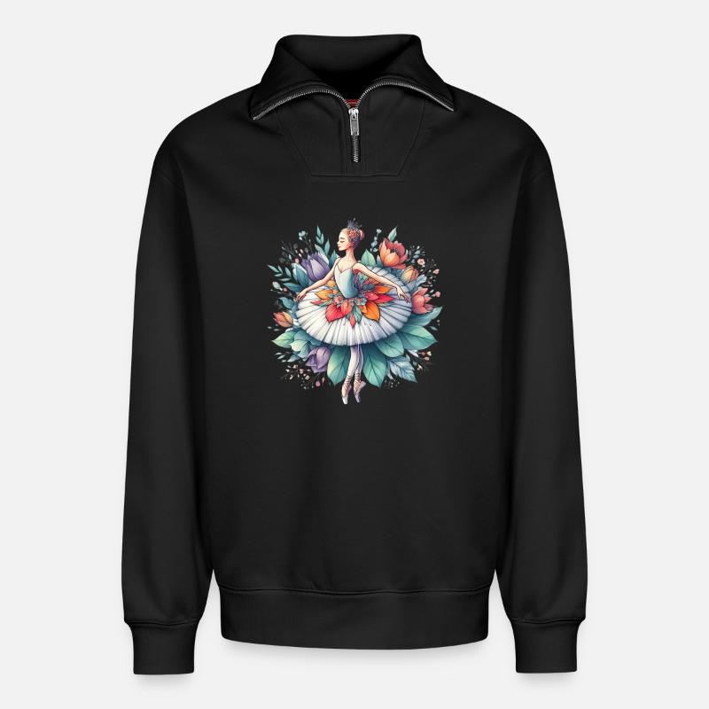 Ballet dancer with tutu - Relaxed Unisex Organic Half Zip Sweatshirt – by SPREAD - black