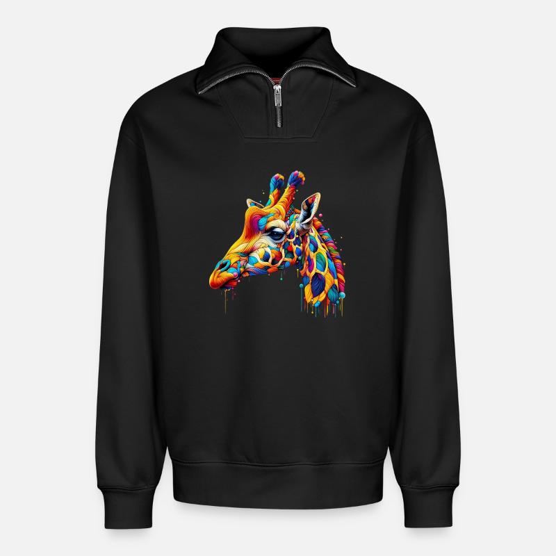 Giraffe - Relaxed Unisex Organic Half Zip Sweatshirt – von SPREAD - Schwarz