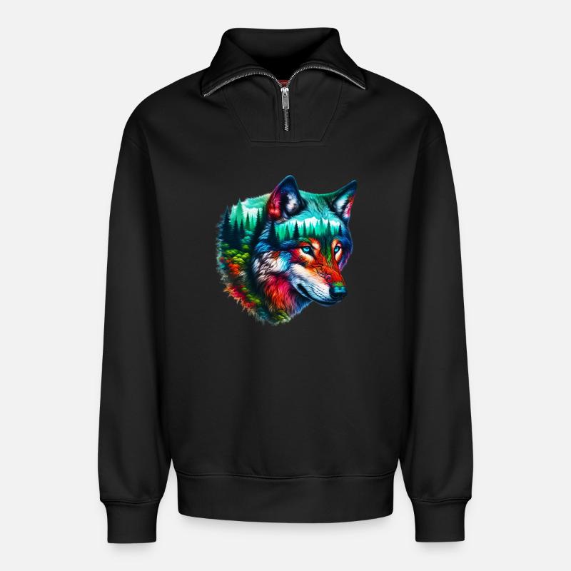 Wolf - Relaxed Unisex Organic Half Zip Sweatshirt – von SPREAD - Schwarz