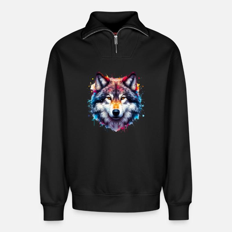 Wolf - Relaxed Unisex Organic Half Zip Sweatshirt – von SPREAD - Schwarz