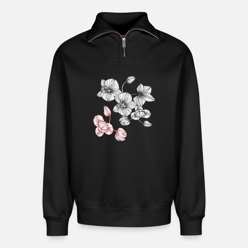 Vrille de fleur - Sweat unisexe décontracté en coton biologique à demi-zip – de SPREAD - noir