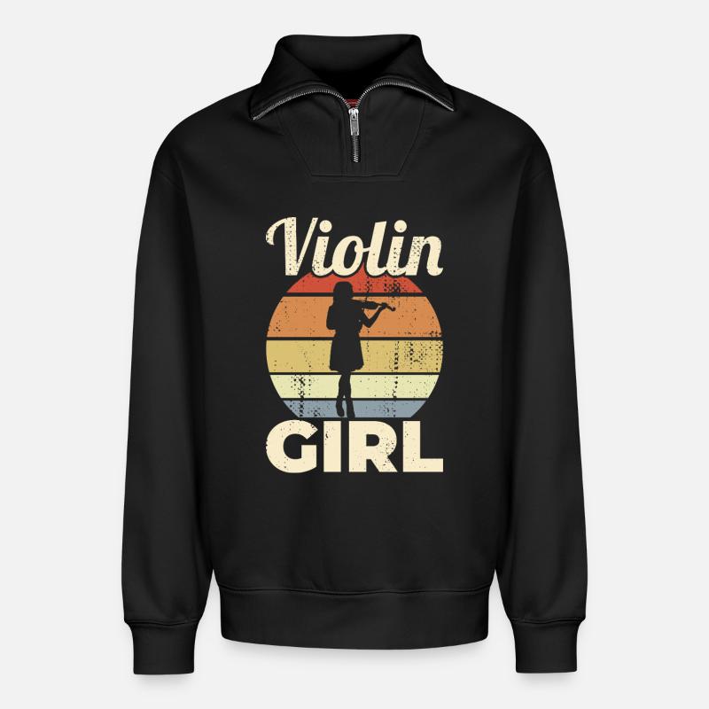 Geigerin Mädchen - Relaxed Unisex Organic Half Zip Sweatshirt – von SPREAD - Schwarz