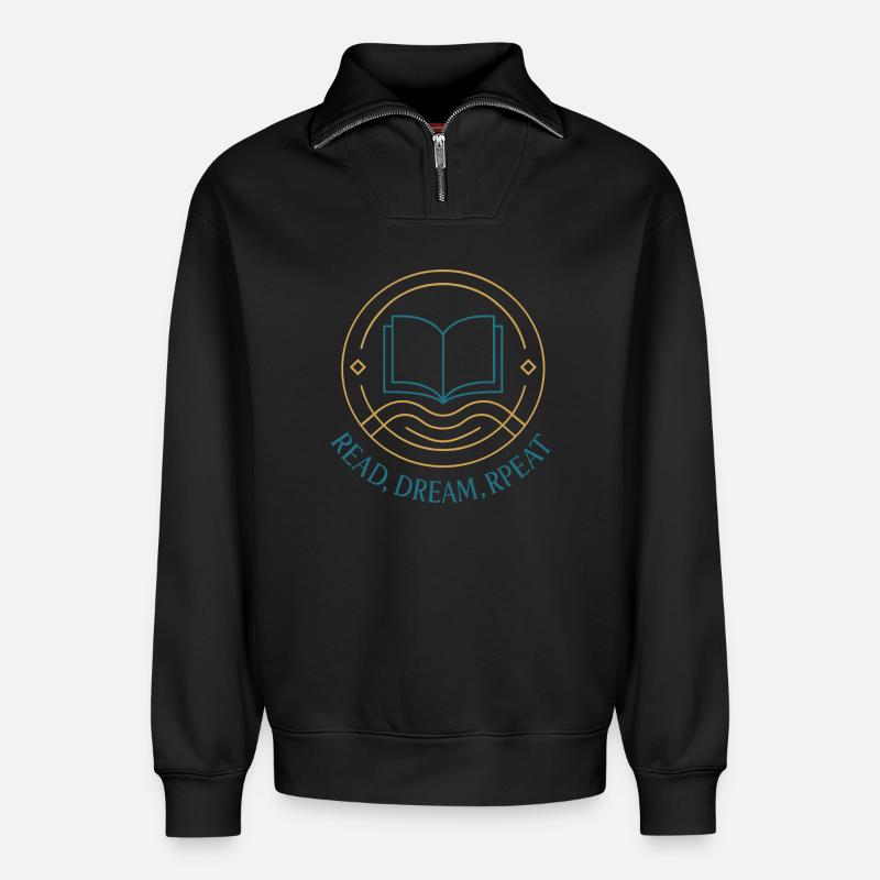 Read. Dream. Try again. - Relaxed Unisex Organic Half Zip Sweatshirt – by SPREAD - black
