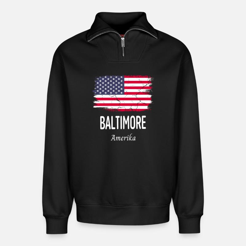 Baltimore - Relaxed Unisex Organic Half Zip Sweatshirt – von SPREAD - Schwarz