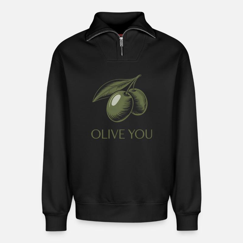 Olive You – Clean Minimal - Relaxed Unisex Organic Half Zip Sweatshirt – von SPREAD - Schwarz