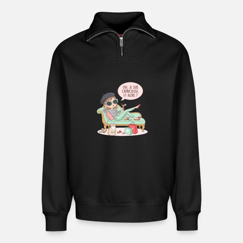 Ich bin launisch und so - Relaxed Unisex Organic Half Zip Sweatshirt – von SPREAD - Schwarz