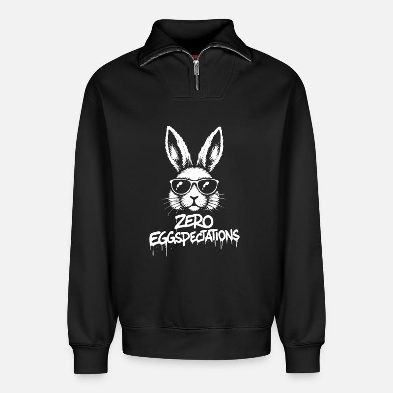 Zero Eggspectations - Relaxed Unisex Organic Half Zip Sweatshirt – by SPREAD - black